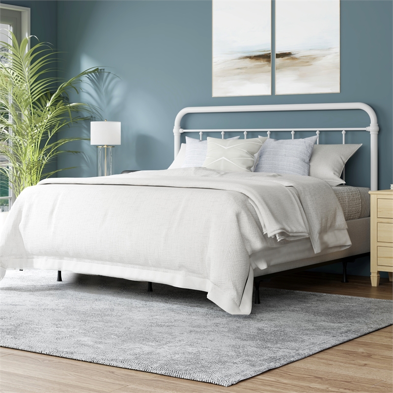 Hillsdale Kirkland King Metal Spindle Panel Headboard with Frame in White