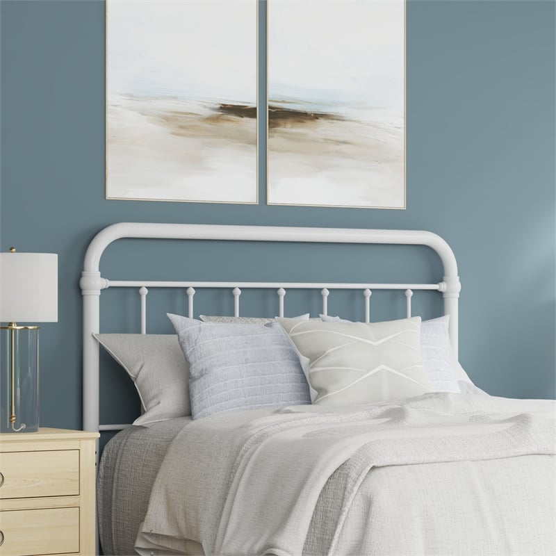 Hillsdale Kirkland Metal Full or Queen Round Spindle Headboard in Soft White