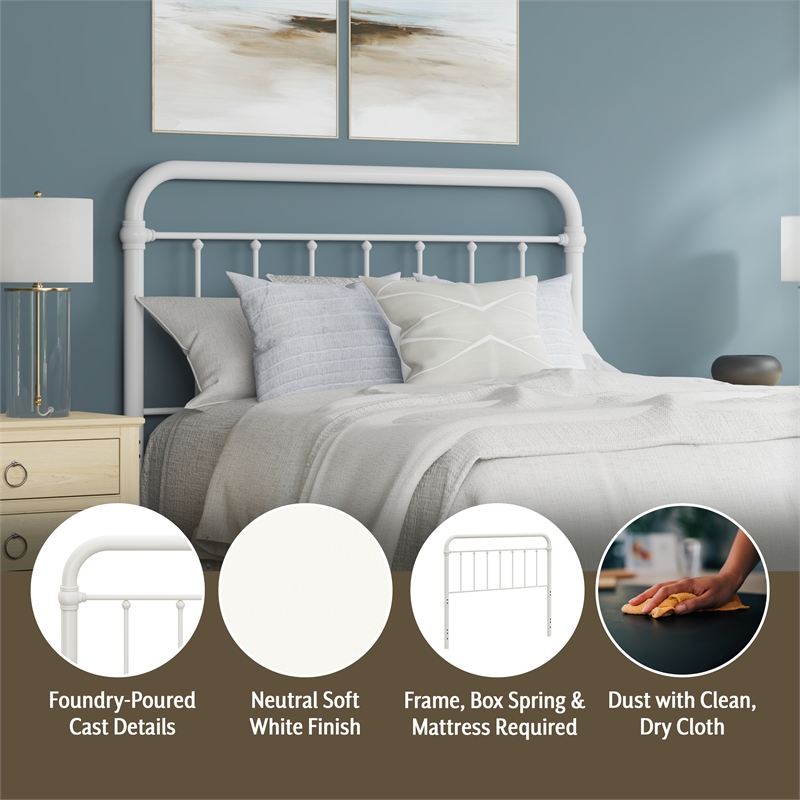 Hillsdale Kirkland Metal Full or Queen Round Spindle Headboard in Soft White