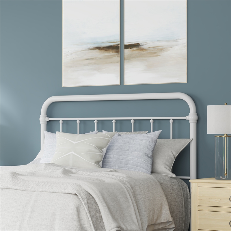 Hillsdale Kirkland Metal Full or Queen Round Spindle Headboard in Soft White