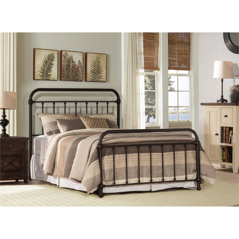 Hillsdale Kirkland Queen Metal Spindle Panel Bed in Dark Bronze