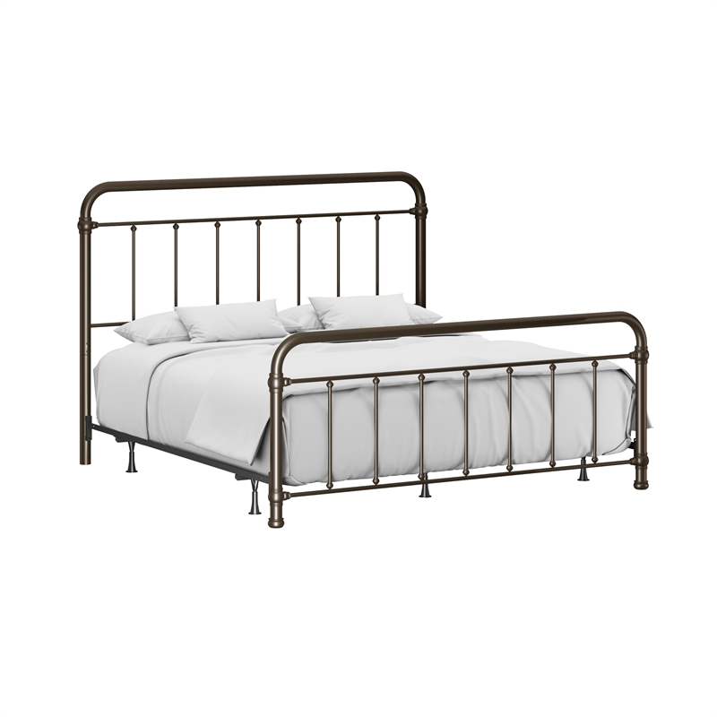 Hillsdale Kirkland King Metal Spindle Panel Bed in Dark Bronze