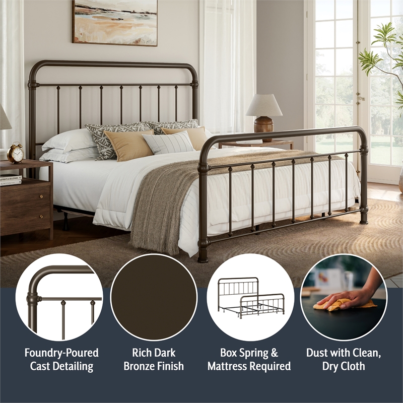 Hillsdale Kirkland King Metal Spindle Panel Bed in Dark Bronze