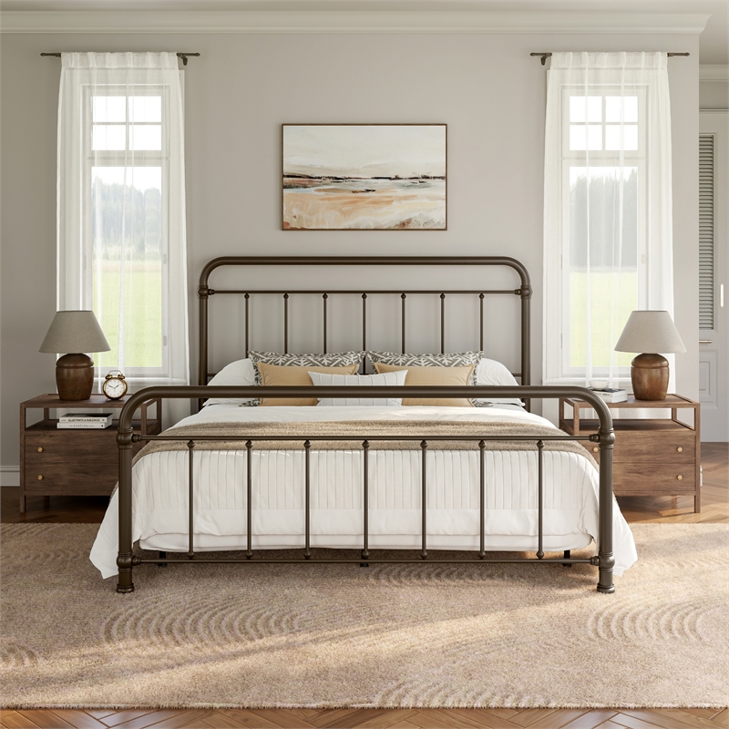 Hillsdale Kirkland King Metal Spindle Panel Bed in Dark Bronze