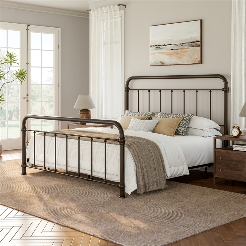Hillsdale Kirkland King Metal Spindle Panel Bed in Dark Bronze