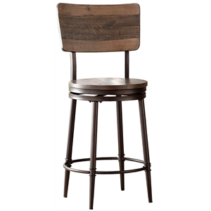 Jennings 26&quot Metal & Wood Swivel Counter Stool in Brown & Distressed Walnut