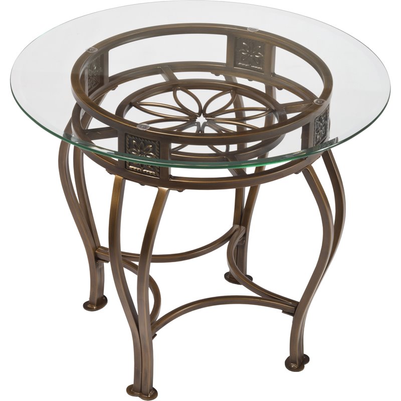 Winston Round Accent End Table in Distressed Tobacco 