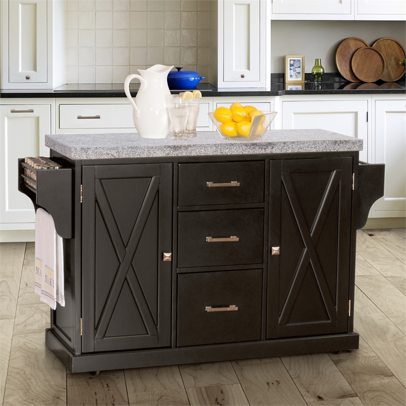 Hillsdale Brigham Kitchen Island in Black with Granite Top 4786861G