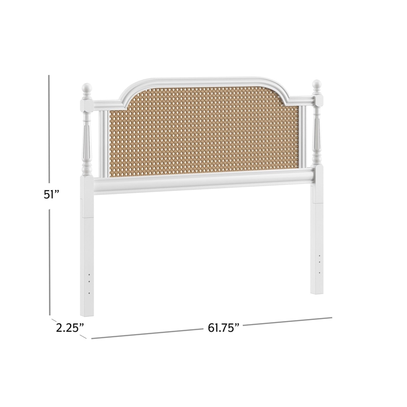 Hillsdale Melanie Coastal Wood and Cane Queen Headboard in White