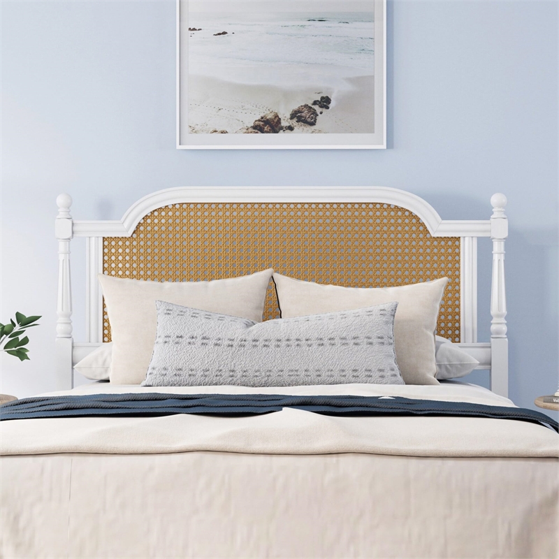 Hillsdale Melanie Coastal Wood and Cane Queen Headboard in White