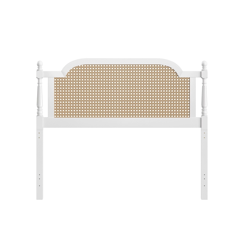 Hillsdale Melanie Coastal Wood and Cane Queen Headboard in White