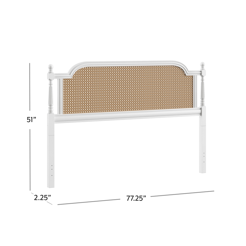 Hillsdale Melanie Coastal Wood and Cane King Headboard in White