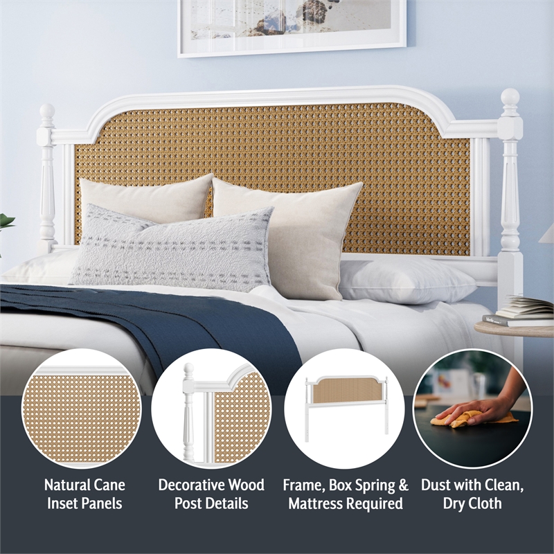 Hillsdale Melanie Coastal Wood and Cane King Headboard in White