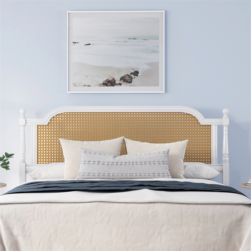 Hillsdale Melanie Coastal Wood and Cane King Headboard in White