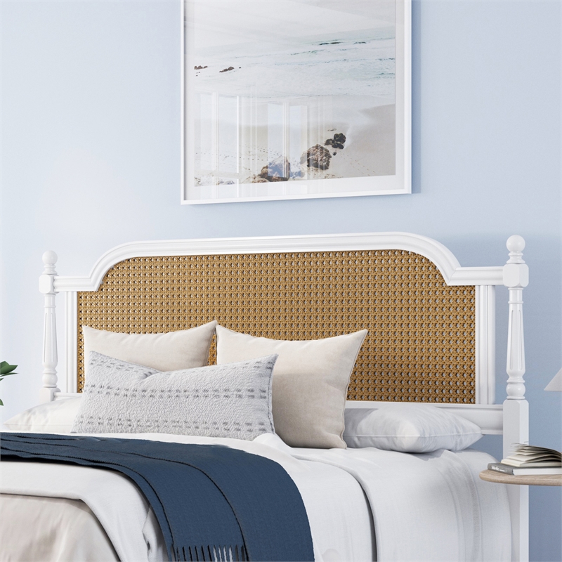 Hillsdale Melanie Coastal Wood and Cane King Headboard in White