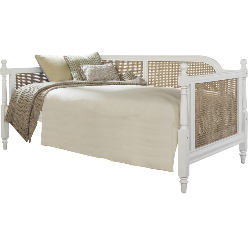 Hillsdale Melanie Wood and Cane Twin Daybed in White and Natural
