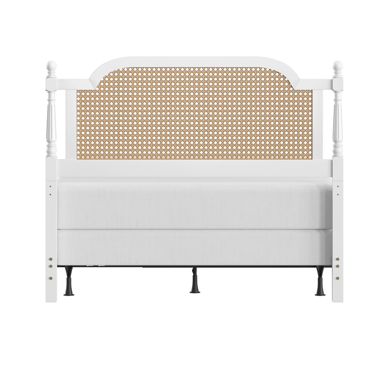 Hillsdale Melanie Coastal Wood and Cane Queen Headboard with Frame in White