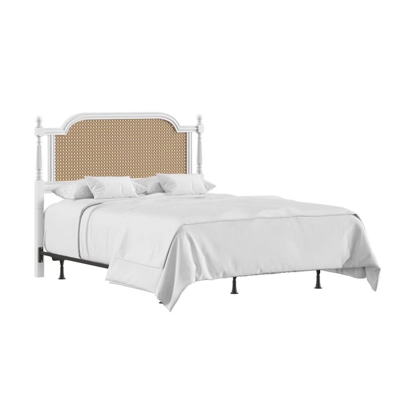Hillsdale Melanie Coastal Wood and Cane Queen Headboard with Frame in White