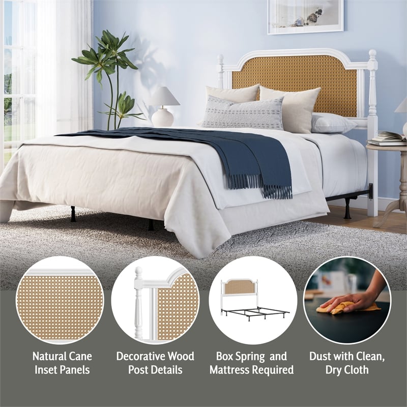 Hillsdale Melanie Coastal Wood and Cane Queen Headboard with Frame in White