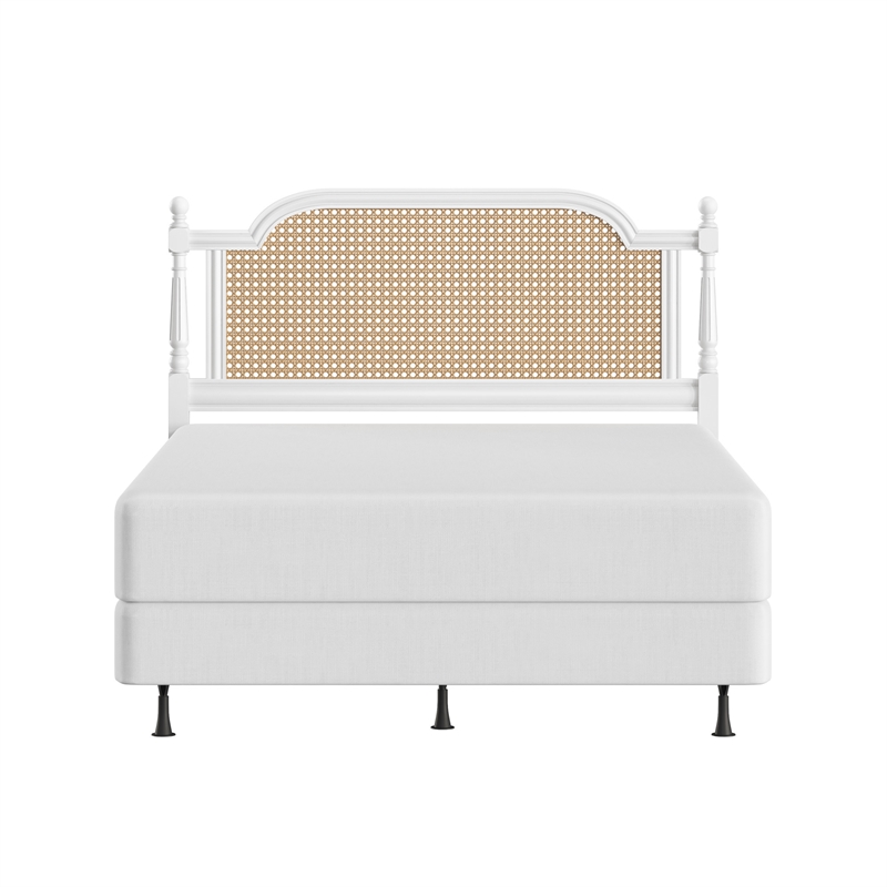 Hillsdale Melanie Coastal Wood and Cane Queen Headboard with Frame in White