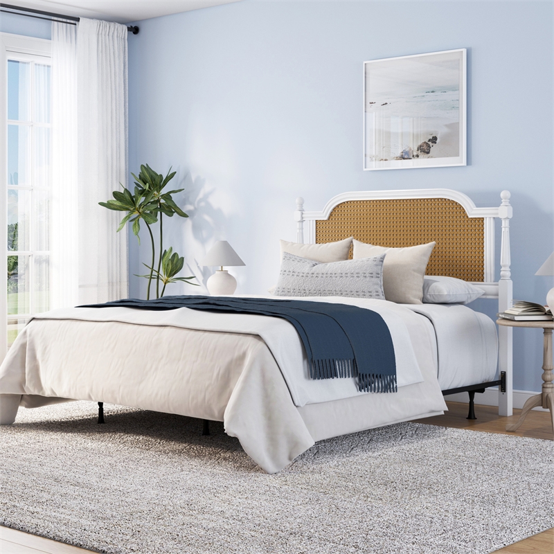 Hillsdale Melanie Coastal Wood and Cane Queen Headboard with Frame in White