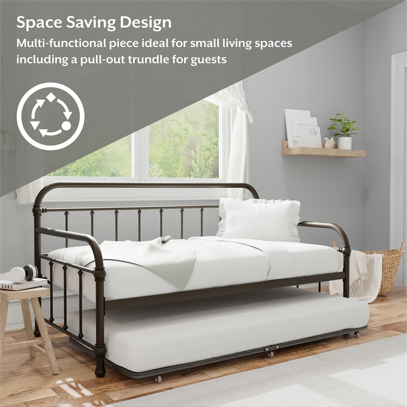 Hillsdale Furniture Kirkland Metal Twin Daybed with Roll Out Trundle Dark Bronze