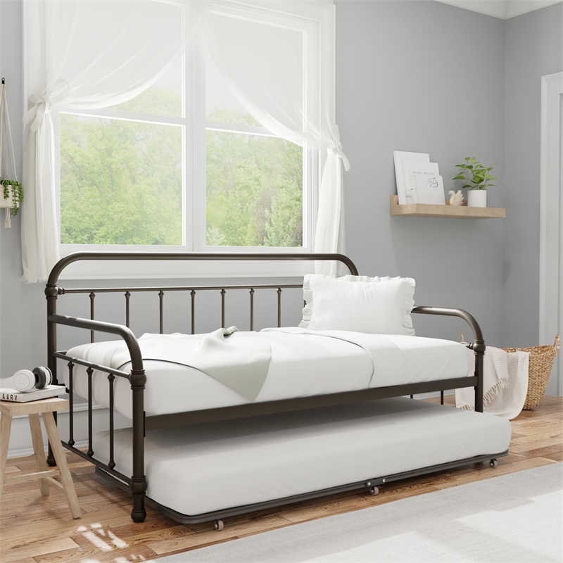 Hillsdale Furniture Kirkland Metal Twin Daybed with Roll Out Trundle Dark Bronze
