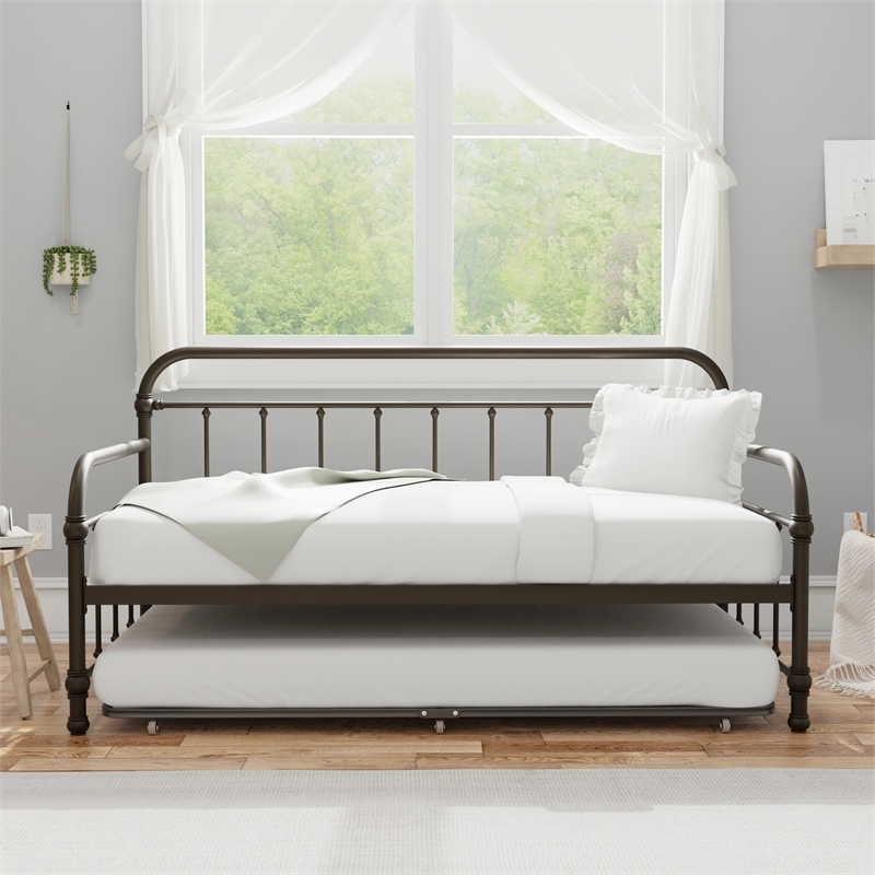 Hillsdale Furniture Kirkland Metal Twin Daybed with Roll Out Trundle Dark Bronze