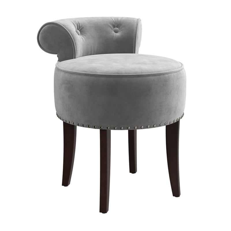 Hillsdale Lena Wood and Upholstered Vanity Stool in Dark Espresso