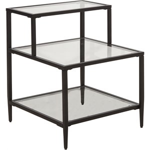 Hillsdale Harlan 3-Tier Tempered Glass and Metal End Table in Black