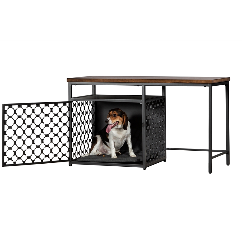 Hillsdale Pet Crate Metal Desk with Crate Pad in Black with Silver
