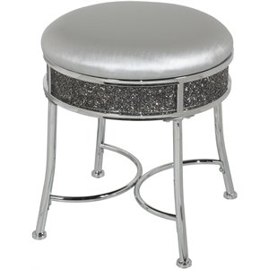 hillsdale roma diamond glam fabric upholstered backless vanity stool in chrome