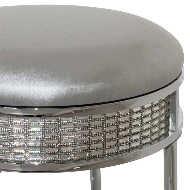 Hillsdale Venice Diamond Band Fabric Upholstered Backless Vanity Stool in  Chrome