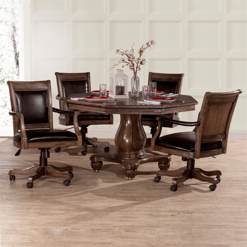 Hillsdale Furniture Freeport 5pc Game Table With 4 Caster Chairs Walnut 6401gtbc