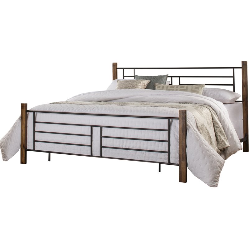 Hilale Furniture Raymond Metal King Bed With Wood Posts And Raymond Metal King Bed With Wood Posts