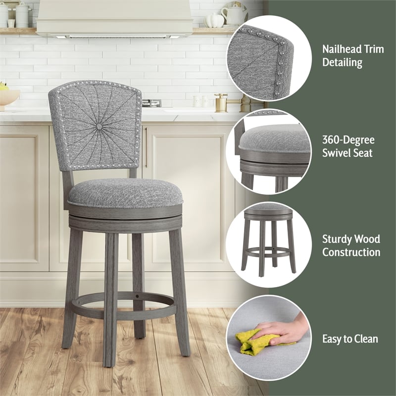 Hillsdale Santa Clara II 26 Wood Contemporary Counter Stool in Gray