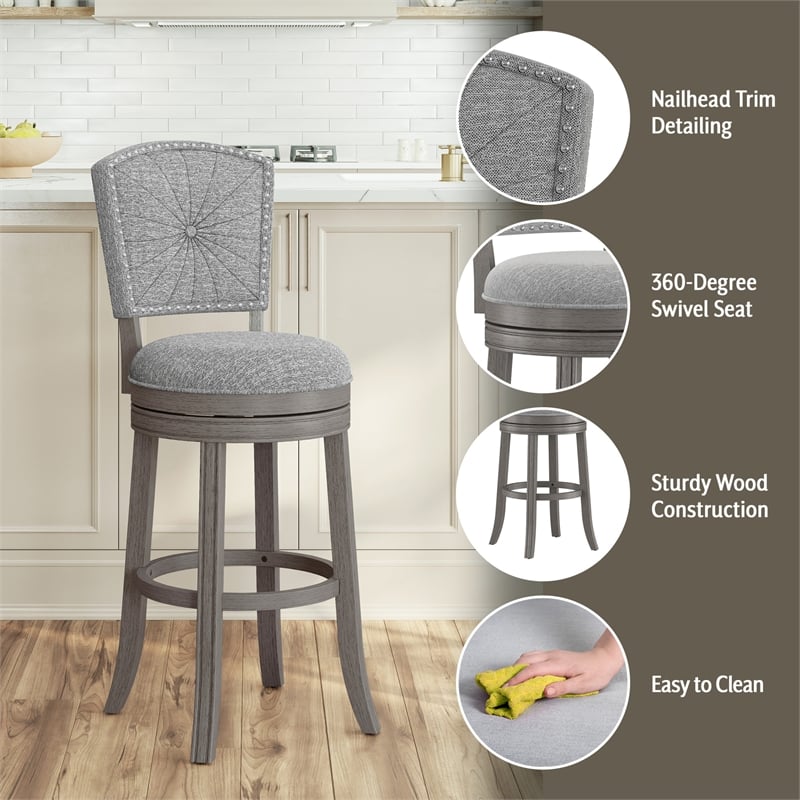 Hillsdale Santa Clara II 30 Wood Contemporary Bar Stool in Gray