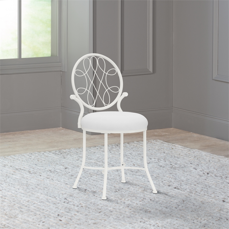 Hillsdale Furniture O'Malley Metal Vanity Stool Shiny White with White Fabric
