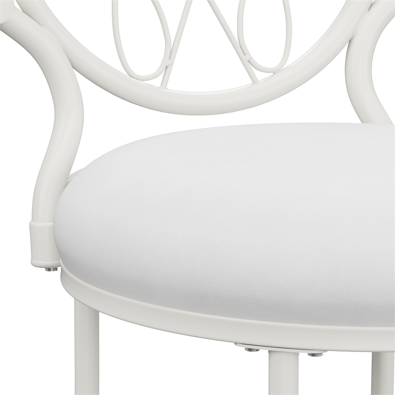 Hillsdale Furniture O'Malley Metal Vanity Stool Shiny White with White Fabric