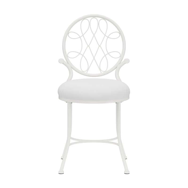 Hillsdale Furniture O'Malley Metal Vanity Stool Shiny White with White Fabric