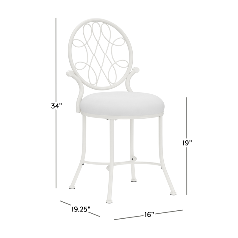Hillsdale Furniture O'Malley Metal Vanity Stool Shiny White with White Fabric