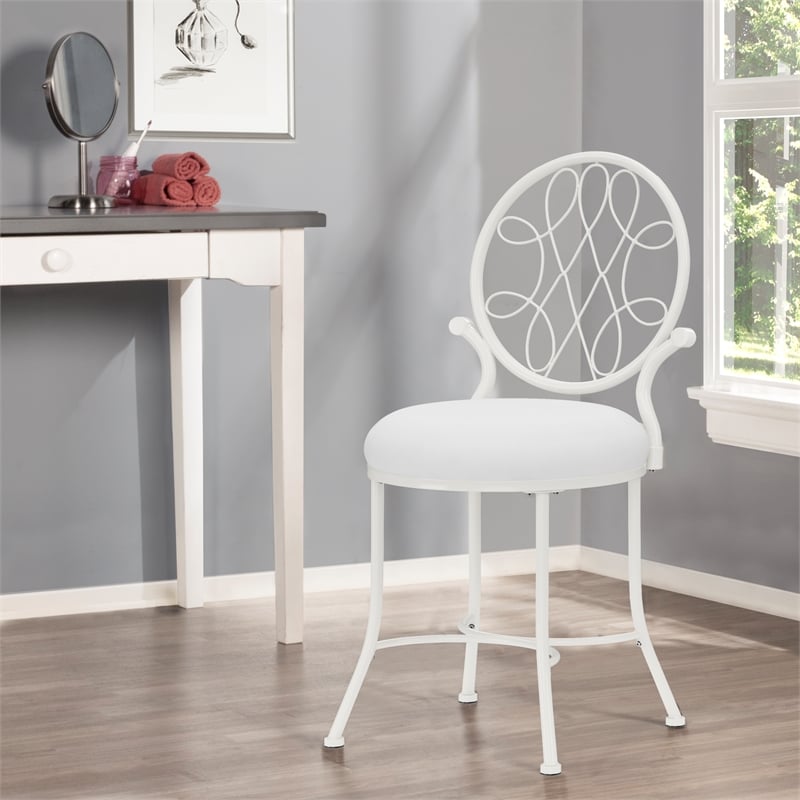Hillsdale Furniture O'Malley Metal Vanity Stool Shiny White with White Fabric