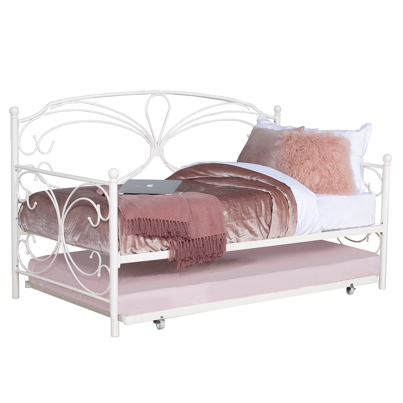 Hillsdale Furniture Anslee Complete Twin Metal Daybed With Trundle White 2606 100