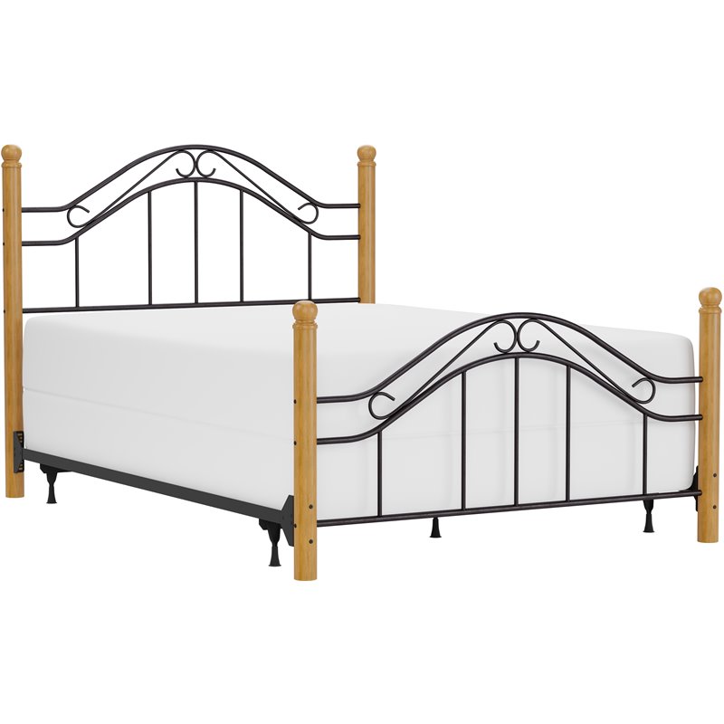 Hillsdale Winsloh Queen Metal Poster Bed in Black and Medium Oak 164BQR