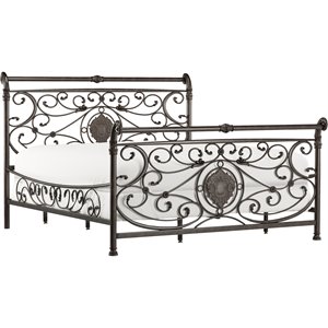 Hillsdale Mercer King Scrolled Metal Sleigh Bed in Antique Brown