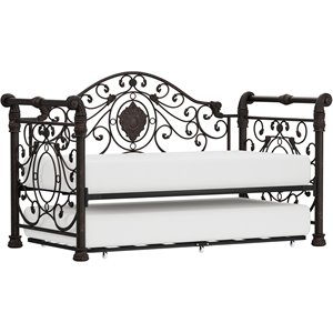 Hillsdale Mercer Metal Sleigh Daybed With Suspension Deck and Trundle in Brown