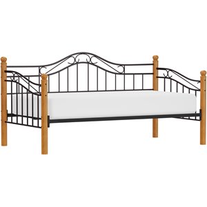 hillsdale winsloh metal daybed with suspension deck in black and medium oak
