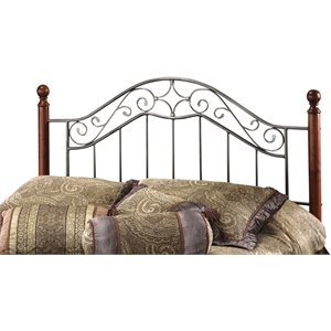 hillsdale martino metal poster headboard in smoked silver and cherry