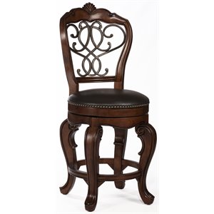 hillsdale burrell solid wood leather swivel bar stool in brown cherry