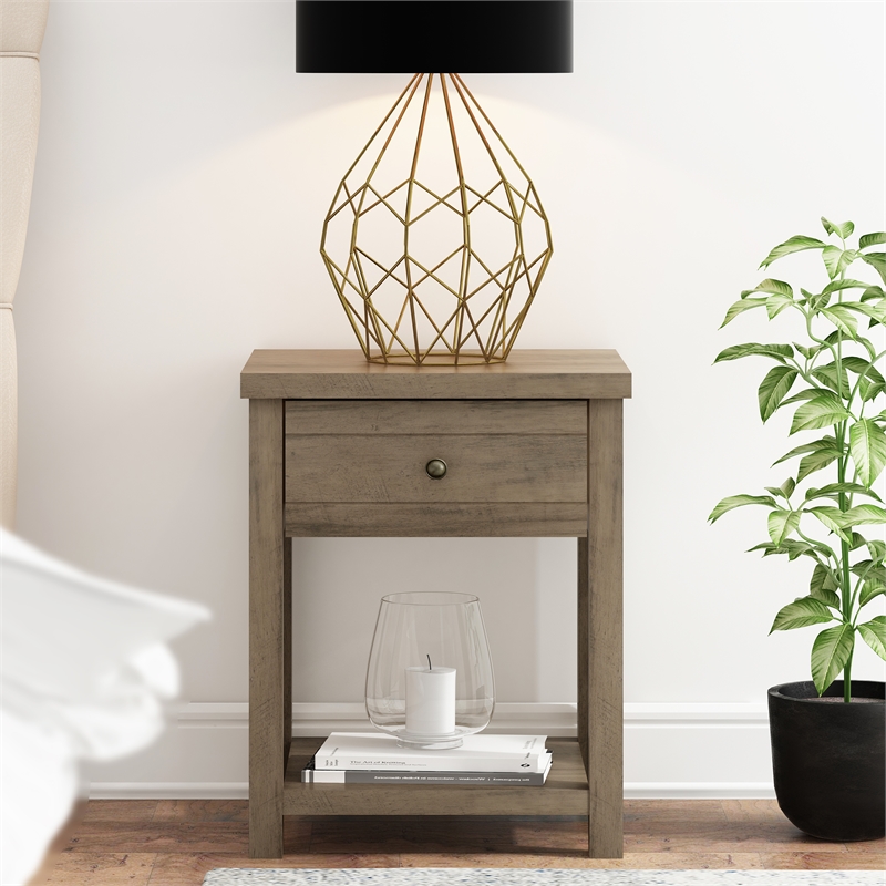 Living Essentials by Hillsdale Harmony Wood Accent Table in Knotty Gray Oak